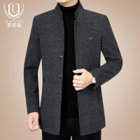 BaLuoShang毛呢外套男2020秋冬季新款中年男式毛呢子夹克爸爸男士毛呢大衣毛呢大衣