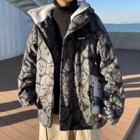 BaLuoShang笑容印花羔毛外套男棉衣冬季加厚棉服韩版潮流港风棉袄棉衣