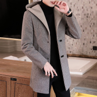 BaLuoShang呢子大衣男中长款冬装新款韩版潮流连帽风衣青年帅气休闲毛呢外套毛呢大衣