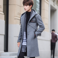 BaLuoShang男士呢子外套厚款秋冬季学生毛呢大衣连帽帅气中长款风衣潮流韩版毛呢大衣
