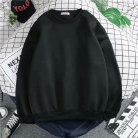 BaLuoShang秋冬款男生无帽圆领卫衣男大码加绒加厚港风纯色宽松不带帽外套潮卫衣