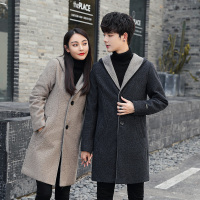BaLuoShang秋冬季情侣风衣2020新款中长款毛呢大衣男装韩版潮流连帽呢子外套毛呢大衣