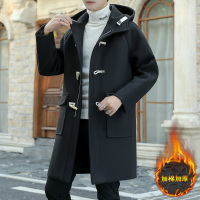 BaLuoShang秋冬季潮流连帽牛角扣呢子风衣男中长款韩版宽松学生毛呢大衣外套毛呢大衣