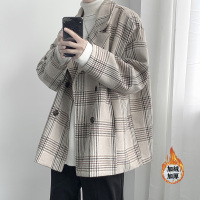 BaLuoShang@方少男装 秋冬复古格子毛呢大衣男宽松加绒加厚潮流休闲呢子外套毛呢大衣