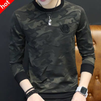 BaLuoShang迷彩长袖Tt恤男士秋冬季新款加绒卫衣男秋装秋衣修身内搭打底衫。卫衣
