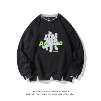 BaLuoShang复古港风文字印花假两件卫衣男潮牌宽松bf情侣休闲外套衫卫衣