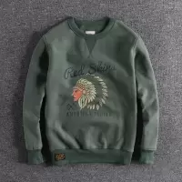 BaLuoShang印第安图案加绒保暖卫衣男装2019冬季潮流休闲青年套头衫圆领上衣卫衣