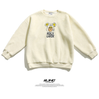 BaLuoShang冬圆领加绒加厚毛绒卫衣男卡通头像刺绣百搭情侣宽松潮牌上衣卫衣