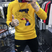 BaLuoShang男士烫钻卫衣秋冬款圆领潮牌加绒加厚2020新款欧洲站长袖上衣男潮卫衣