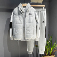 BaLuoShang加绒加厚灰色三件套卫衣运动套装男生秋冬季韩版潮流休闲冬装连帽卫衣