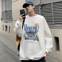 BaLuoShang史迪仔灰色卫衣男生秋季韩版情侣款无帽衣服大码胖子港风潮流外套卫衣