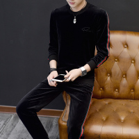 BaLuoShang男士金丝绒套装春秋冬季双面加绒厚卫衣休闲运动男装一套搭配帅气卫衣