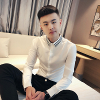 BaLuoShang2020春秋纯色百搭长袖衬衫男韩版修身青少年学生很仙衬衣痞帅外套衬衫