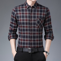 BaLuoShang男士毛内胆格子衬衫长袖冬季磨毛加绒加厚保暖中年衬衣衬衫