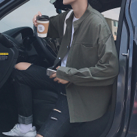 BaLuoShang春秋新款纯色衬衫男宽松长袖衬衣韩版潮流春装帅气休闲百搭外套衬衫