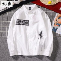 BaLuoShang秋季日系复古潮牌印花衬衫男士原宿港风长袖防晒衬衣潮流学生班服衬衫