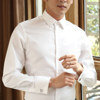 BaLuoShang法式衬衫男长袖免烫修身商务职业正装新郎伴郎结婚袖扣白衬衣宴会衬衫