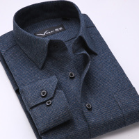 BaLuoShang高质法兰绒中年男士长袖衬衫父亲磨毛格子式休闲寸衣春秋佤诺衬衫