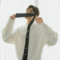 BaLuoShang西西里男装秋季学院风领带白色衬衫男韩式潮流宽松设计感白衬衣衬衫