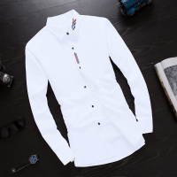 BaLuoShang秋季长袖白色衬衫男士韩版修身加绒衬衣潮流男装加绒寸衫冬季外套衬衫
