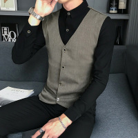 BaLuoShang假两件男衬衫长袖韩版潮流帅气衬衣马甲网红加绒加厚冬季休闲上衣衬衫