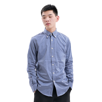 BaLuoShang男装 欧美版型 偏大一码 水洗格子面料 商务休闲长袖衬衫 2840衬衫