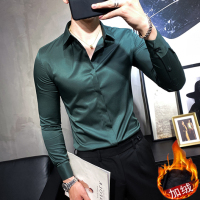 BaLuoShang白衬衫男长袖冬季加绒加厚修身韩版潮流帅气保暖衬衣商务休闲内搭衬衫