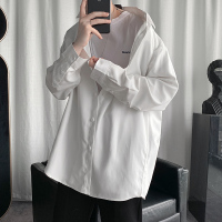 BaLuoShang秋季港风纯色白衬衫男加肥加大码宽松长袖衬衣韩版潮流很仙的外套衬衫