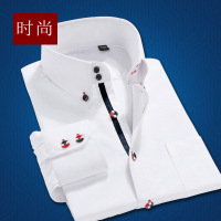 BaLuoShang冬季高领帅气休闲衬衫长袖男士修身白色新郎婚礼衬衣潮流加绒保暖衬衫