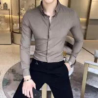 BaLuoShang冬季保暖加绒衬衫男长袖韩版商务正装西服打底修身白衬衣帅气免烫衬衫