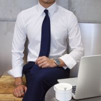 BaLuoShang鹿三先生自制韩版商务纯色大尖领衬衫青年英伦修身免烫衬衣男潮衬衫