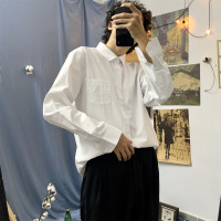 BaLuoShang韩版简约日系休闲纯色打底衫白领商务职业长袖衬衫百搭衬衣男衬衫