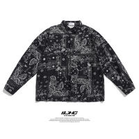 BaLuoShang秋腰果花长袖衬衫男2020新款宽松国潮古着民族风印花衬衣外套衬衫