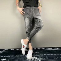 BaLuoShang精神社会小伙裤子2020春秋时尚休闲九分小脚牛仔裤潮流束脚裤潮男牛仔裤