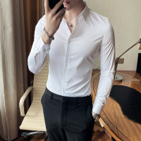 BaLuoShang男士长袖衬衫男韩版修身加绒衬衣男时尚纯白色衬衫西装内搭打底衫衬衫
