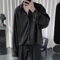 BaLuoShang男装韩版潮流黑色长袖衬衫男2020秋季休闲寸衣外套很仙的衬衣衬衫