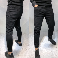 BaLuoShang男黑色牛仔裤小脚休闲长裤纯色工装弹力束脚裤春秋新款九分裤男裤牛仔裤