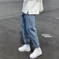 BaLuoShang秋冬浅色牛仔裤子男潮牌长裤韩版潮流宽松紧腰休闲百搭哈伦束脚裤牛仔裤