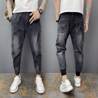 BaLuoShang秋季男士净面小脚牛仔九分裤弹力做旧修身束脚裤韩版社会小伙潮裤牛仔裤
