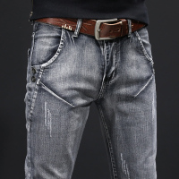 BaLuoShang春秋季牛仔裤男潮牌韩版潮流修身小脚裤男弹力休闲黑灰色长裤子男牛仔裤