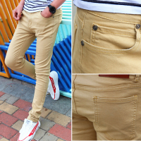 BaLuoShang秋季卡其色牛仔裤男士修身小脚裤弹力韩版铅笔裤潮流纯色休闲长裤牛仔裤