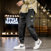 BaLuoShang日系潮牌牛仔裤男士秋季韩版潮流九分束脚裤学生休闲黑色哈伦长裤牛仔裤