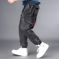 BaLuoShang大码牛仔工装裤男潮胖子男装宽松运动裤加肥加大春秋季休闲束脚裤牛仔裤