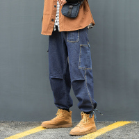 BaLuoShang古贝图自制复古潮牌工装牛仔裤男宽松直筒嘻哈阔腿街舞休闲束脚裤牛仔裤