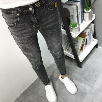 BaLuoShang牛仔裤男修身小脚韩版潮流青年流行黑灰色弹力百搭精神小伙九分裤牛仔裤