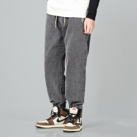 BaLuoShang秋冬款男士韩版牛仔裤潮牌工装裤日系宽松水洗束脚裤个性小脚裤男牛仔裤