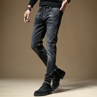 BaLuoShang配马丁靴牛仔裤男2020秋季潮牌深色弹力做旧复古修身小脚裤男休闲牛仔裤