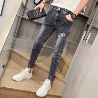 BaLuoShang精神小伙牛仔裤男秋冬韩版百搭帅气九分裤网红抖音潮流社会小脚裤牛仔裤