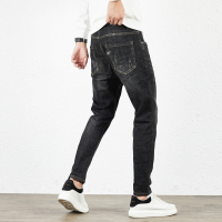 BaLuoShang冬季牛仔裤男修身弹力刺绣黑灰色显瘦小脚裤韩版潮流百搭锥形长裤牛仔裤