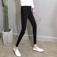 BaLuoShang牛仔裤男修身小脚韩版百搭纯黑显瘦破洞九分小裤脚社会人发型师潮牛仔裤